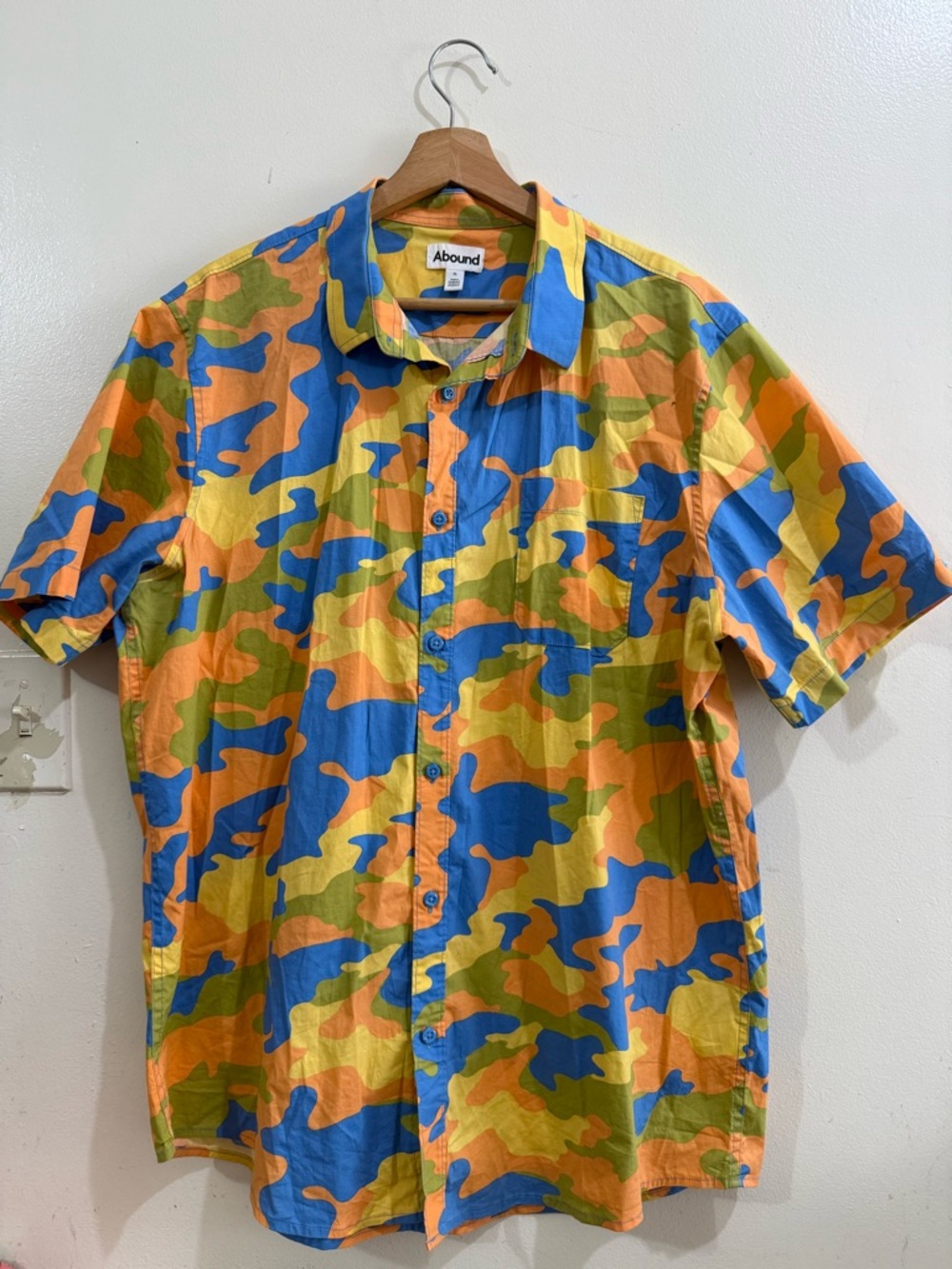 Abound Short-Sleeve Camouflage Button-Up Shirt - Orange Blue Green